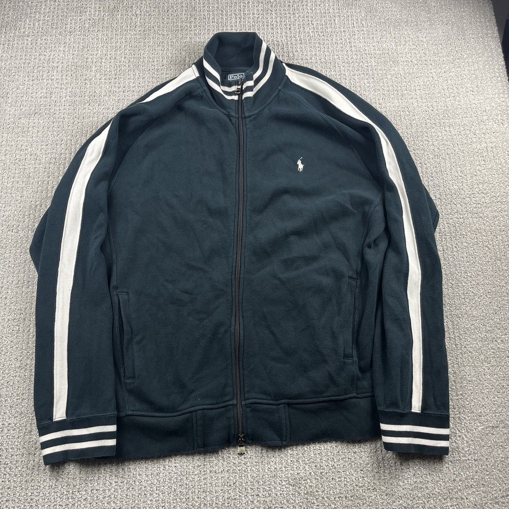 Polo Ralph Lauren Vintage Mens Double Knit Full-Zip Track Jacket Navy XL